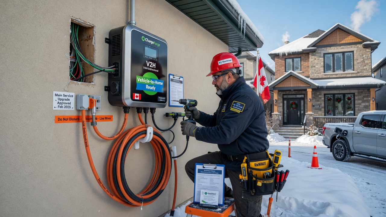 V2H bidirectional charger installation cost and process Canada 2026