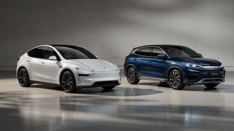 Tesla Model Y and BYD electric SUV side by side comparison