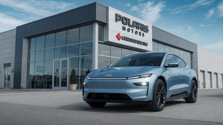 Electric vehicle at Canadian dealership for EV incentives 2026