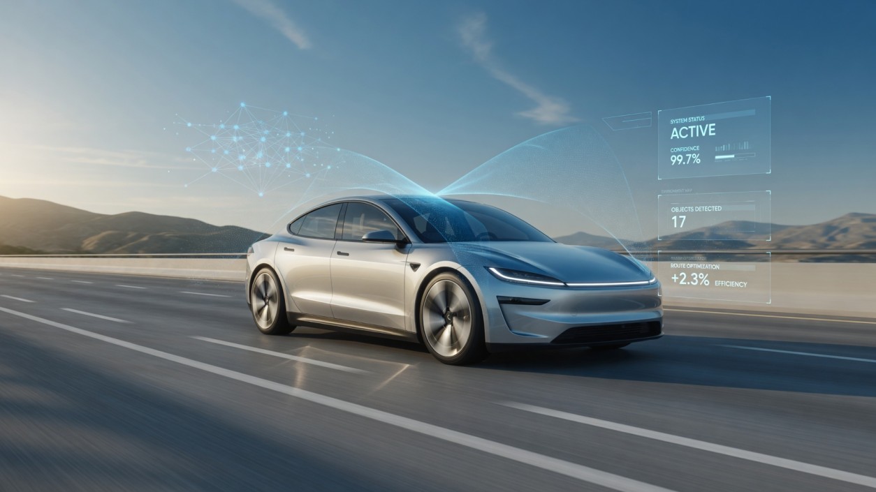 AI-powered electric vehicle with smart sensors and technology