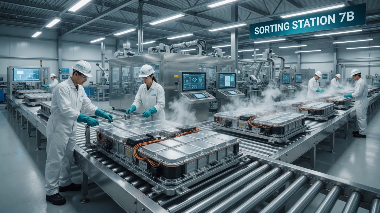 Workers recycling EV batteries in Canada plant 2026