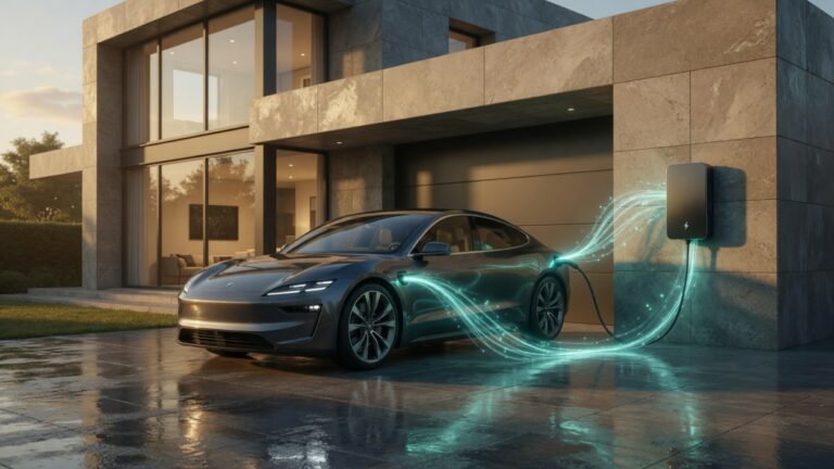 Electric vehicle connected to home with V2G technology Canada