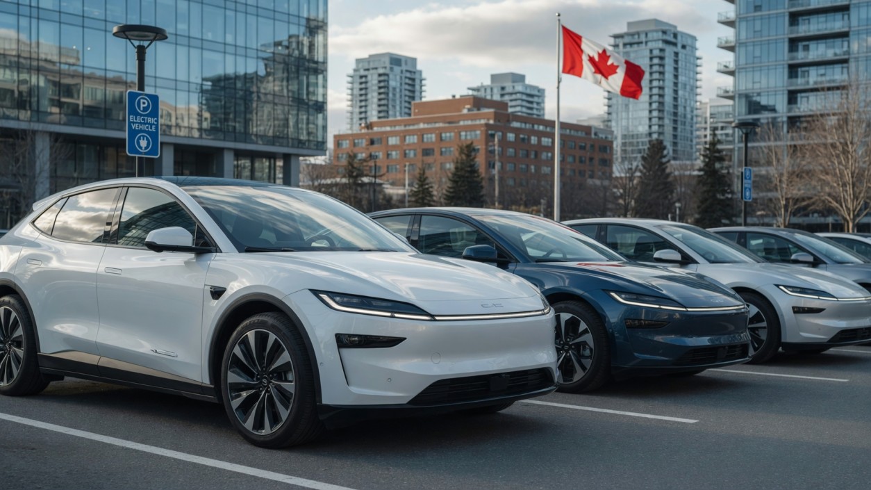 Electric cars parked in Canadian city 2026