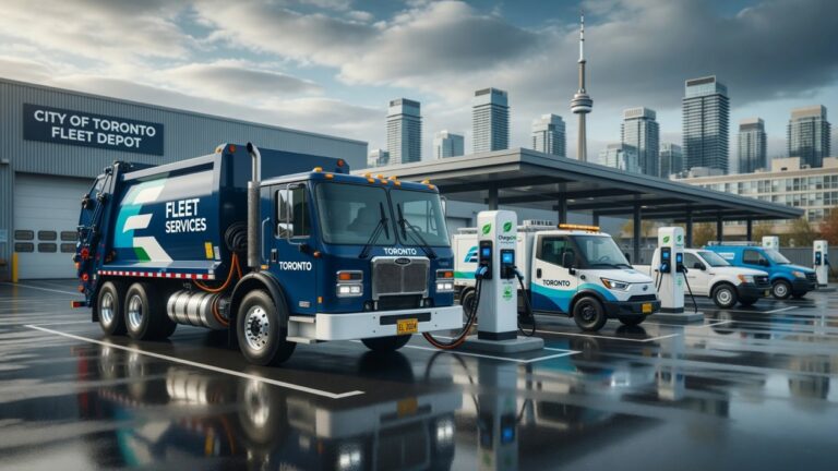 Electric vehicles charging at Canadian municipal fleet depot
