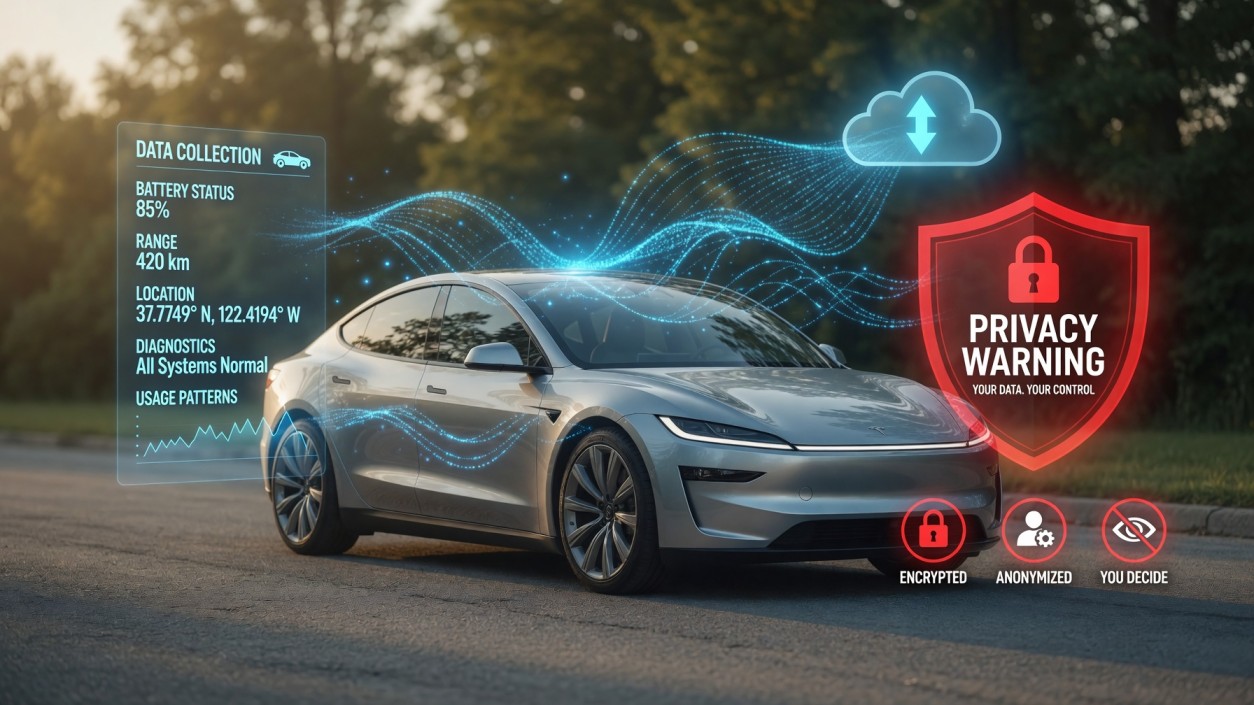 EV collecting data with privacy concerns illustration