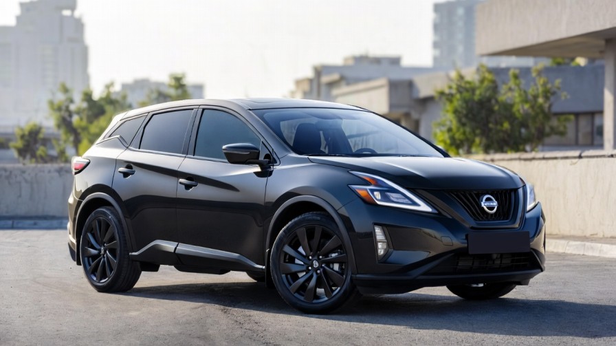 2027 Nissan Murano Dark Armor with gloss black 21-inch wheels, black badges, and sporty blackout styling