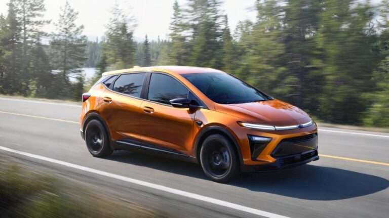 2027 Chevrolet Bolt EV on an Ontario highway during a road trip test