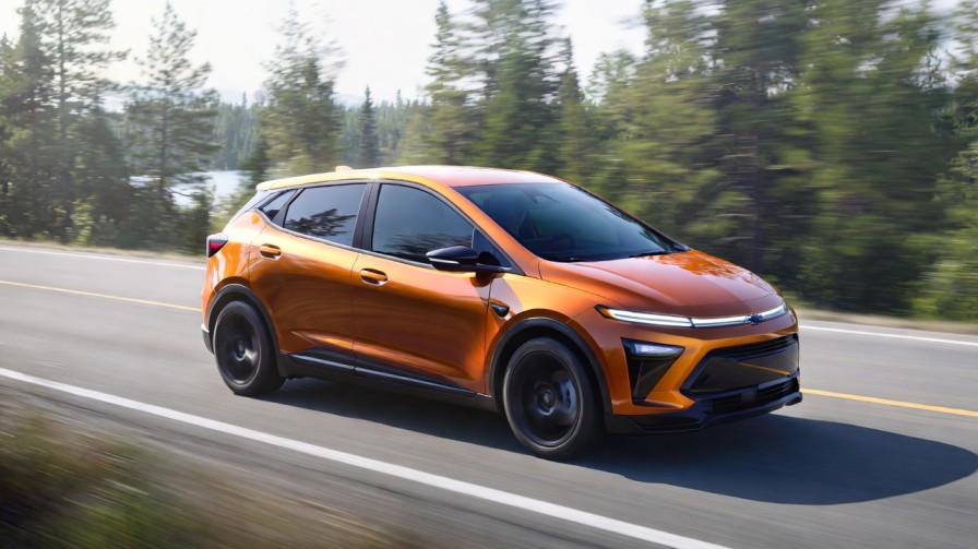 2027 Chevrolet Bolt EV on an Ontario highway during a road trip test