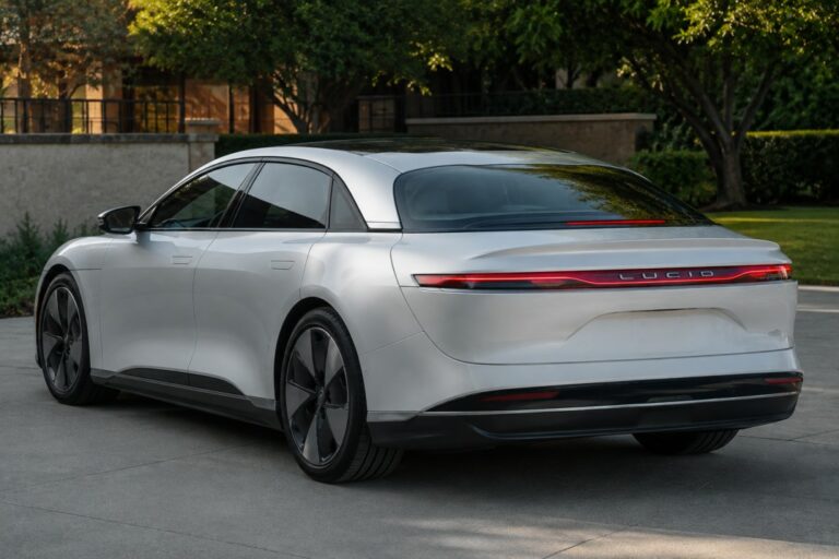 Lucid Air electric sedan parked outdoors away from a building during a Canadian recall for overheating lighting wiring