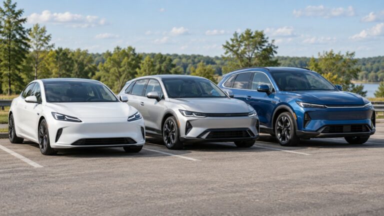 Electric vehicles lined up after the CAA EV Circuit 2026 efficiency and charging test in Ontario