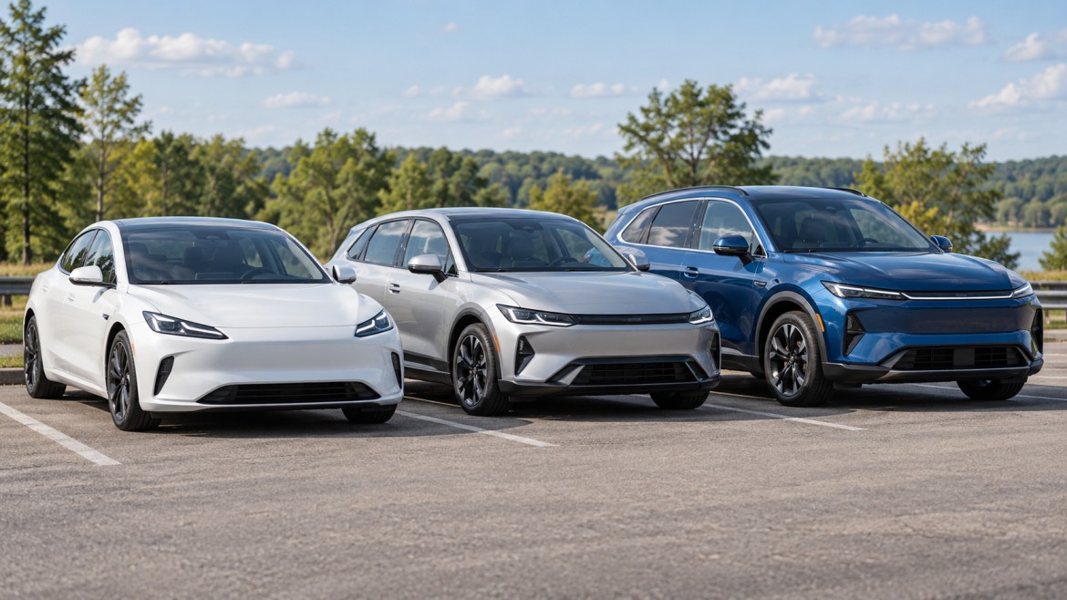 Electric vehicles lined up after the CAA EV Circuit 2026 efficiency and charging test in Ontario