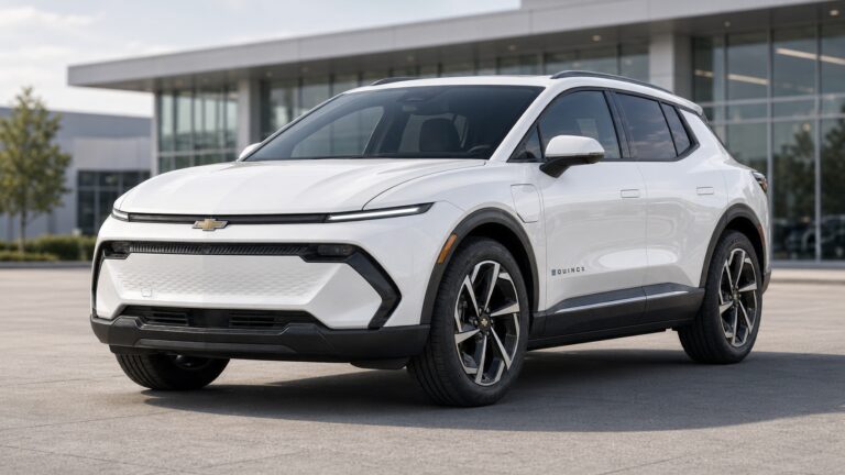 2026 Chevrolet Equinox EV LT electric SUV on a Canadian dealership lot, priced to stay under the EVAP $50,000 cap