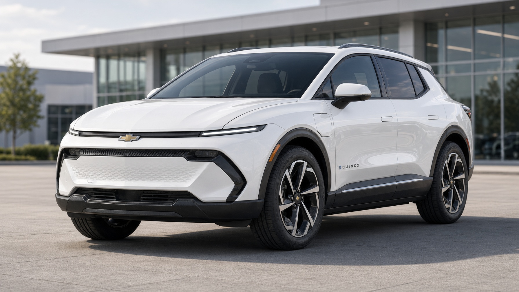 2026 Chevrolet Equinox EV LT electric SUV on a Canadian dealership lot, priced to stay under the EVAP $50,000 cap
