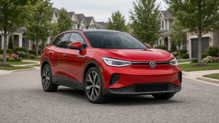 Volkswagen ID.4 in Aurora Red Chroma paint, subject of the 2026 Canadian battery recall that advises an 80 percent charge limit
