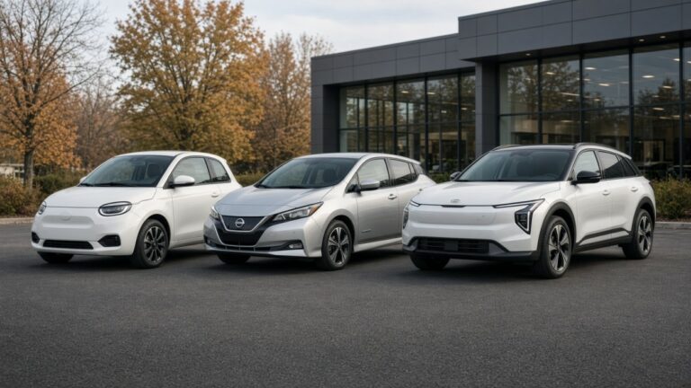 Compact electric cars on a Canadian dealership lot for the best EV deals Canada October 2026 after the federal rebate