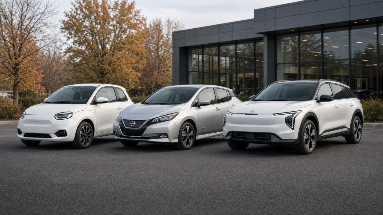 Compact electric cars on a Canadian dealership lot for the best EV deals Canada October 2026 after the federal rebate